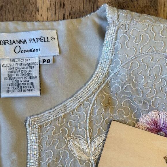 VTG Adrianna Papell Occasion Blazer Fully Beaded Floral Silk 80s Beige Petite 8P - Picture 8 of 11